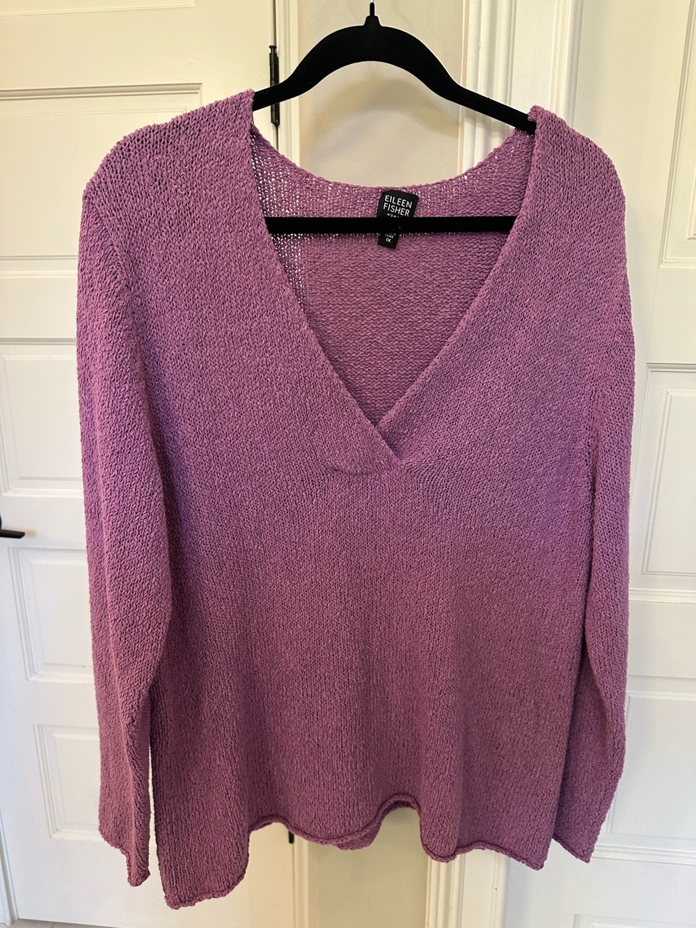 Eileen Fisher Woman 1X 2X V-Neck  Pullover Knit Sweater Purple Cotton Nylon